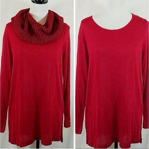 Plus size red crewneck sweater w/ detachable cowl neck scarf Women's size 0X NWT
